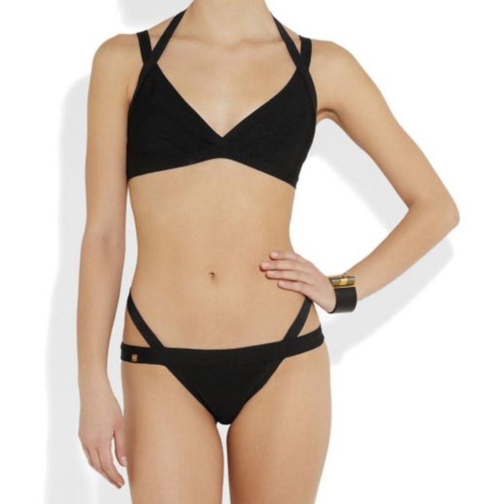 Hervé Léger Black Surya Strap Bandage Bikini Sz Sm